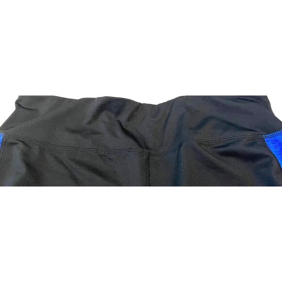 IDEOLOGY HIGH-RISE  CROPPED YOGA LEGGINGS, WOMENS, L, BLACK WITH BLUE STRIPES - Picture 2 of 12